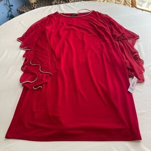 NWT R&M Richards Red Chiffon Butterfly Sleeve Sheath Dress Plus Size 18 New